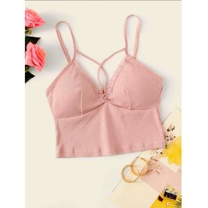 SHEIN Crop Tank W/ Lace Chest Harness Pink- Size M